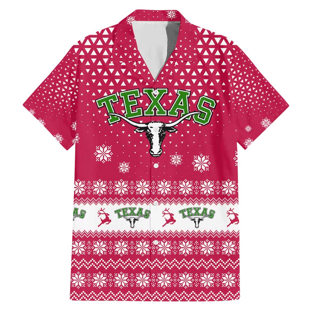 Texas Christmas Family Matching Mermaid Dress and Hawaiian Shirt with Red and White Snowflake Pattern Longhorn Skull and Christmas Cactus Motif - Wonder Print Shop