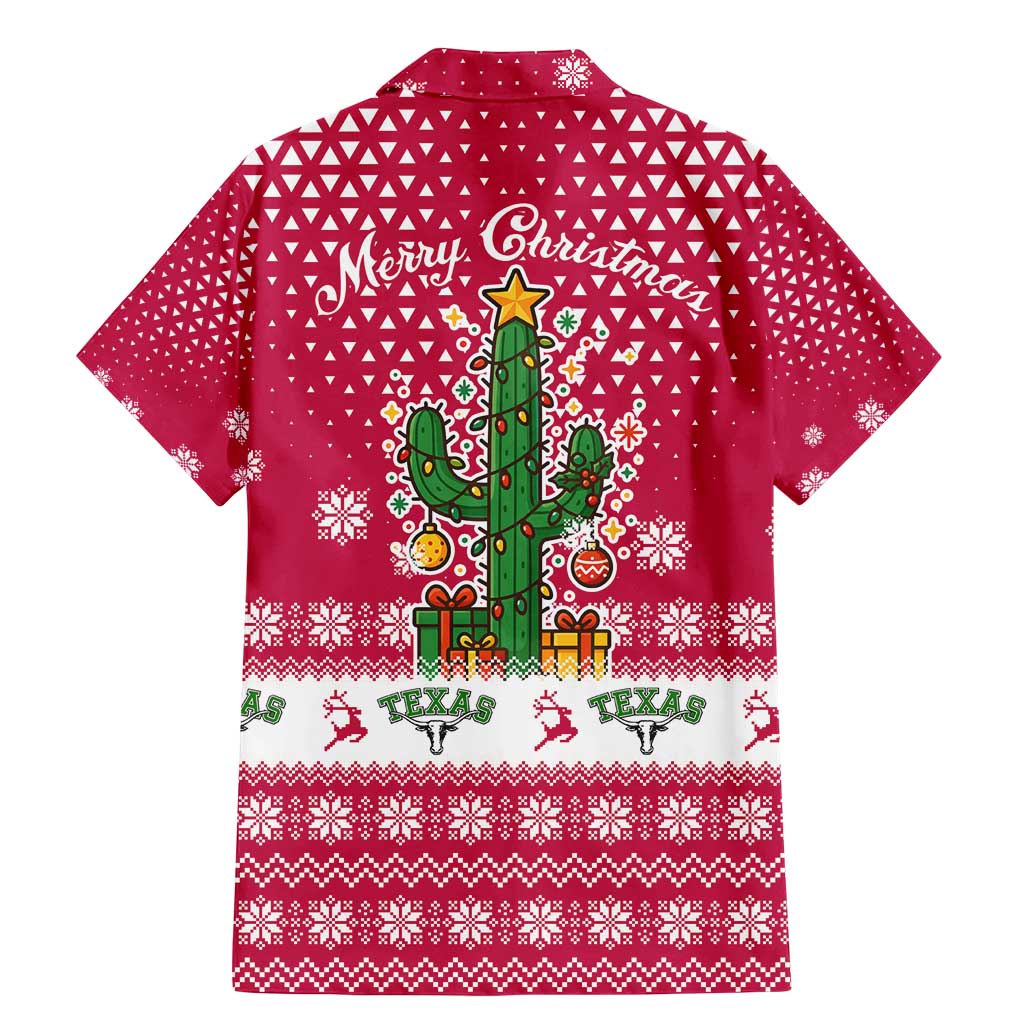 Texas Christmas Family Matching Mermaid Dress and Hawaiian Shirt with Red and White Snowflake Pattern Longhorn Skull and Christmas Cactus Motif - Wonder Print Shop