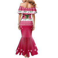 Texas Christmas Family Matching Mermaid Dress and Hawaiian Shirt with Red and White Snowflake Pattern Longhorn Skull and Christmas Cactus Motif - Wonder Print Shop