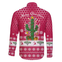 Texas Christmas Family Matching Off Shoulder Short Dress and Hawaiian Shirt with Red and White Snowflake Pattern Longhorn Skull and Christmas Cactus Motif - Wonder Print Shop