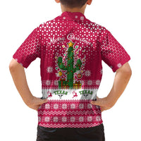 Texas Christmas Family Matching Puletasi and Hawaiian Shirt with Red and White Snowflake Pattern Longhorn Skull and Christmas Cactus Motif - Wonder Print Shop