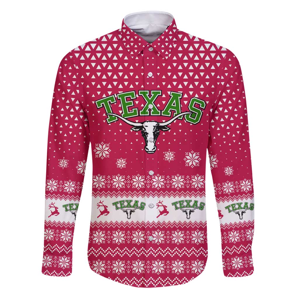 Texas Christmas Family Matching Puletasi and Hawaiian Shirt with Red and White Snowflake Pattern Longhorn Skull and Christmas Cactus Motif - Wonder Print Shop