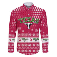 Texas Christmas Family Matching Puletasi and Hawaiian Shirt with Red and White Snowflake Pattern Longhorn Skull and Christmas Cactus Motif - Wonder Print Shop