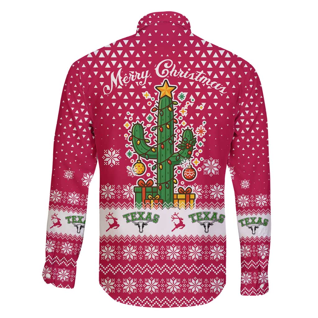 Texas Christmas Family Matching Puletasi and Hawaiian Shirt with Red and White Snowflake Pattern Longhorn Skull and Christmas Cactus Motif - Wonder Print Shop