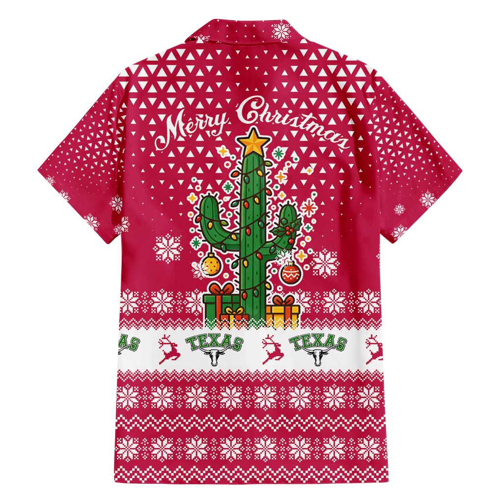 Texas Christmas Family Matching Short Sleeve Bodycon Dress and Hawaiian Shirt with Red and White Snowflake Pattern Longhorn Skull and Christmas Cactus Motif - Wonder Print Shop