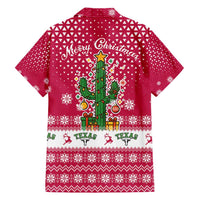 Texas Christmas Family Matching Short Sleeve Bodycon Dress and Hawaiian Shirt with Red and White Snowflake Pattern Longhorn Skull and Christmas Cactus Motif - Wonder Print Shop
