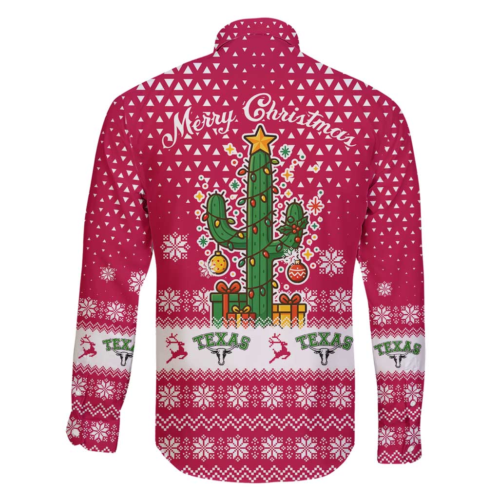 Texas Christmas Family Matching Short Sleeve Bodycon Dress and Hawaiian Shirt with Red and White Snowflake Pattern Longhorn Skull and Christmas Cactus Motif - Wonder Print Shop