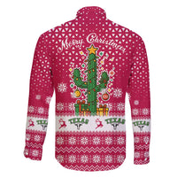 Texas Christmas Family Matching Short Sleeve Bodycon Dress and Hawaiian Shirt with Red and White Snowflake Pattern Longhorn Skull and Christmas Cactus Motif - Wonder Print Shop