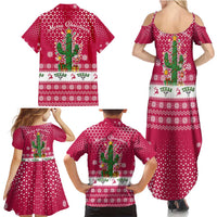 Texas Christmas Family Matching Summer Maxi Dress and Hawaiian Shirt with Red and White Snowflake Pattern Longhorn Skull and Christmas Cactus Motif - Wonder Print Shop