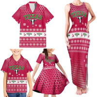 Texas Christmas Family Matching Tank Maxi Dress and Hawaiian Shirt with Red and White Snowflake Pattern Longhorn Skull and Christmas Cactus Motif - Wonder Print Shop