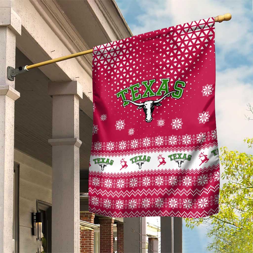 Texas Christmas Garden Flag with Red and White Snowflake Pattern Longhorn Skull and Christmas Cactus Motif - Wonder Print Shop