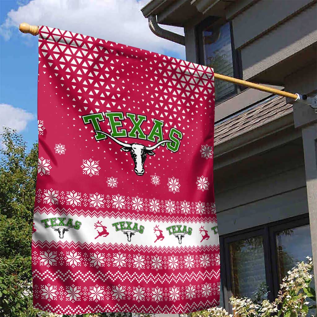 Texas Christmas Garden Flag with Red and White Snowflake Pattern Longhorn Skull and Christmas Cactus Motif - Wonder Print Shop