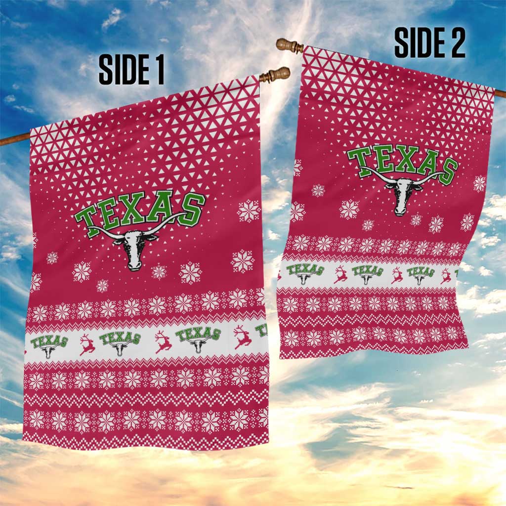 Texas Christmas Garden Flag with Red and White Snowflake Pattern Longhorn Skull and Christmas Cactus Motif - Wonder Print Shop