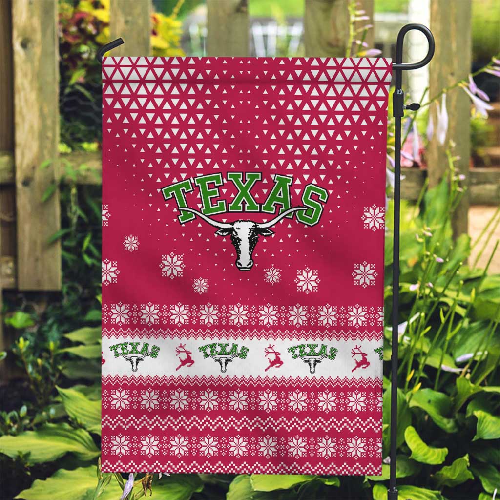 Texas Christmas Garden Flag with Red and White Snowflake Pattern Longhorn Skull and Christmas Cactus Motif - Wonder Print Shop