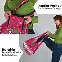 Texas Christmas Grocery Bag with Red and White Snowflake Pattern Longhorn Skull and Christmas Cactus Motif - Wonder Print Shop