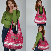 Texas Christmas Grocery Bag with Red and White Snowflake Pattern Longhorn Skull and Christmas Cactus Motif - Wonder Print Shop