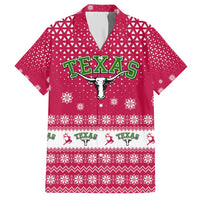 Texas Christmas Hawaiian Shirt with Red and White Snowflake Pattern Longhorn Skull and Christmas Cactus Motif - Wonder Print Shop