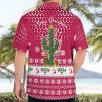 Texas Christmas Hawaiian Shirt with Red and White Snowflake Pattern Longhorn Skull and Christmas Cactus Motif - Wonder Print Shop