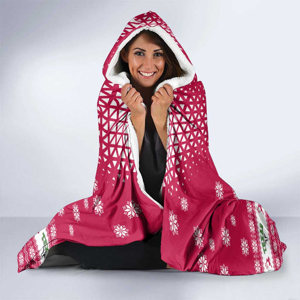 Texas Christmas Hooded Blanket with Red and White Snowflake Pattern Longhorn Skull and Christmas Cactus Motif - Wonder Print Shop