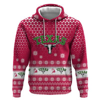 Texas Christmas Hoodie with Red and White Snowflake Pattern Longhorn Skull and Christmas Cactus Motif - Wonder Print Shop