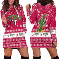 Texas Christmas Hoodie Dress with Red and White Snowflake Pattern Longhorn Skull and Christmas Cactus Motif - Wonder Print Shop