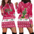 Texas Christmas Hoodie Dress with Red and White Snowflake Pattern Longhorn Skull and Christmas Cactus Motif - Wonder Print Shop