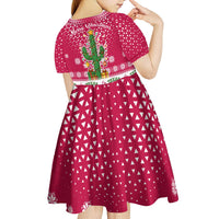 Texas Christmas Kid Short Sleeve Dress with Red and White Snowflake Pattern Longhorn Skull and Christmas Cactus Motif - Wonder Print Shop