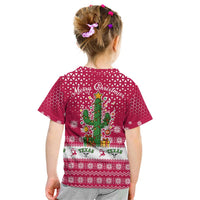 Texas Christmas Kid T Shirt with Red and White Snowflake Pattern Longhorn Skull and Christmas Cactus Motif - Wonder Print Shop