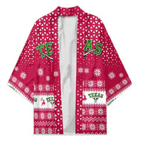 Texas Christmas Kimono with Red and White Snowflake Pattern Longhorn Skull and Christmas Cactus Motif - Wonder Print Shop