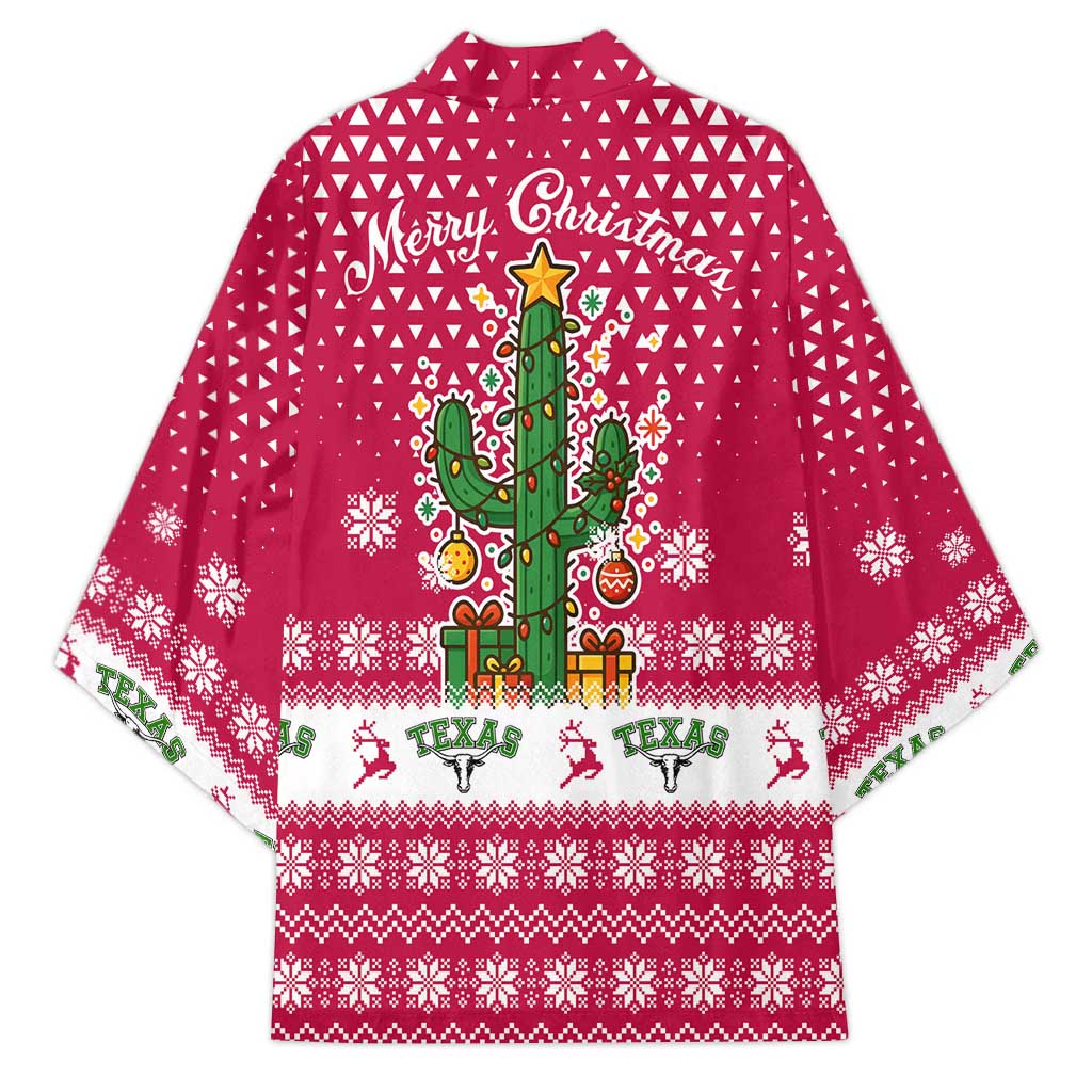 Texas Christmas Kimono with Red and White Snowflake Pattern Longhorn Skull and Christmas Cactus Motif - Wonder Print Shop