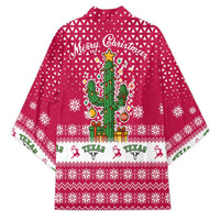 Texas Christmas Kimono with Red and White Snowflake Pattern Longhorn Skull and Christmas Cactus Motif - Wonder Print Shop