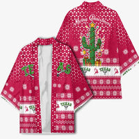 Texas Christmas Kimono with Red and White Snowflake Pattern Longhorn Skull and Christmas Cactus Motif - Wonder Print Shop