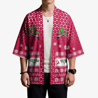 Texas Christmas Kimono with Red and White Snowflake Pattern Longhorn Skull and Christmas Cactus Motif - Wonder Print Shop