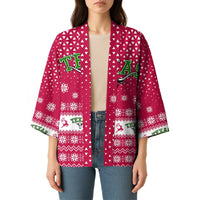 Texas Christmas Kimono with Red and White Snowflake Pattern Longhorn Skull and Christmas Cactus Motif - Wonder Print Shop