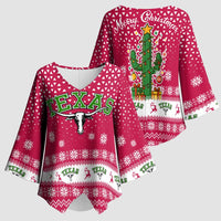 Texas Christmas Kimono Sleeve Blouse with Red and White Snowflake Pattern Longhorn Skull and Christmas Cactus Motif - Wonder Print Shop