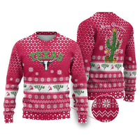 Texas Christmas Ugly Christmas Sweater with Red and White Snowflake Pattern Longhorn Skull and Christmas Cactus Motif - Wonder Print Shop