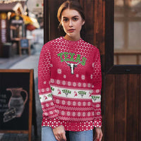 Texas Christmas Ugly Christmas Sweater with Red and White Snowflake Pattern Longhorn Skull and Christmas Cactus Motif - Wonder Print Shop