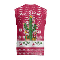 Texas Christmas Knitted V-Neck Vest with Red and White Snowflake Pattern Longhorn Skull and Christmas Cactus Motif - Wonder Print Shop
