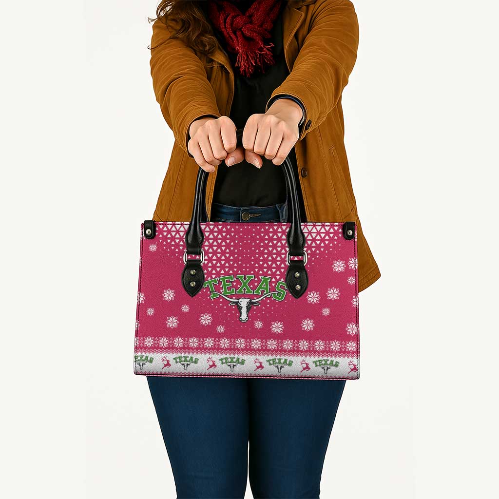 Texas Christmas Leather Bag with Red and White Snowflake Pattern Longhorn Skull and Christmas Cactus Motif - Wonder Print Shop