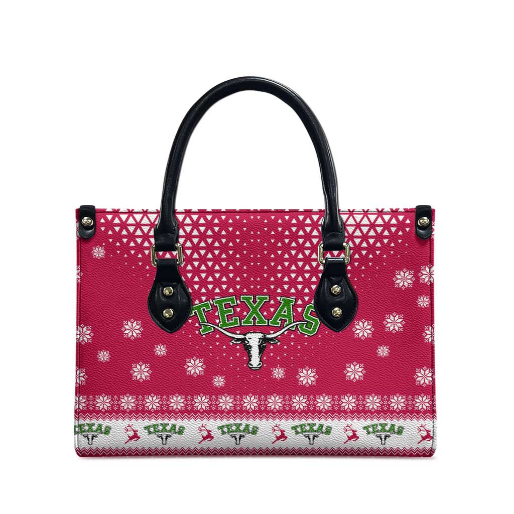 Texas Christmas Leather Bag with Red and White Snowflake Pattern Longhorn Skull and Christmas Cactus Motif - Wonder Print Shop