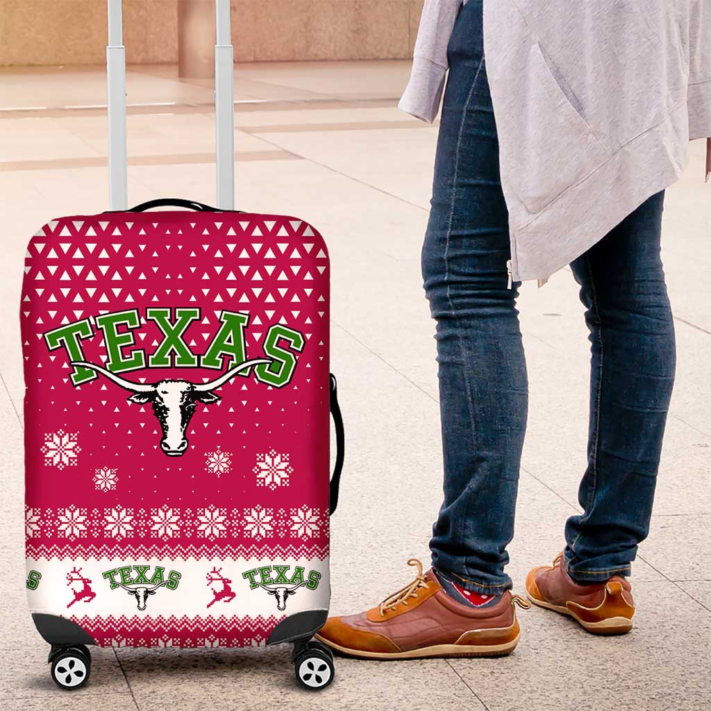 Texas Christmas Luggage Cover with Red and White Snowflake Pattern Longhorn Skull and Christmas Cactus Motif - Wonder Print Shop