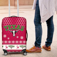 Texas Christmas Luggage Cover with Red and White Snowflake Pattern Longhorn Skull and Christmas Cactus Motif - Wonder Print Shop