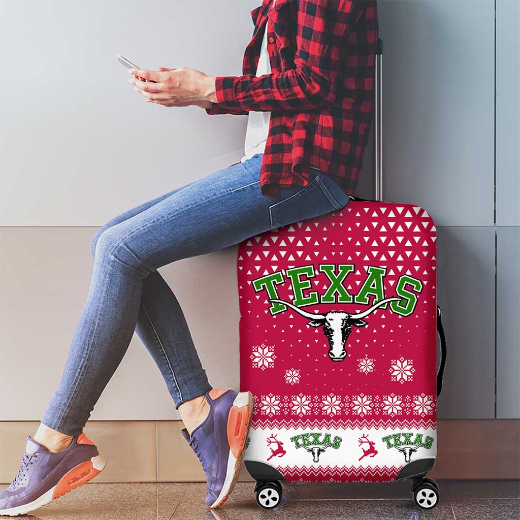 Texas Christmas Luggage Cover with Red and White Snowflake Pattern Longhorn Skull and Christmas Cactus Motif - Wonder Print Shop