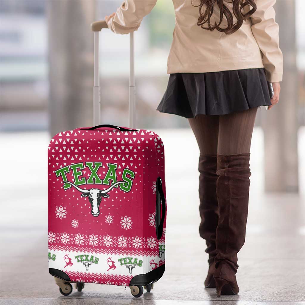 Texas Christmas Luggage Cover with Red and White Snowflake Pattern Longhorn Skull and Christmas Cactus Motif - Wonder Print Shop