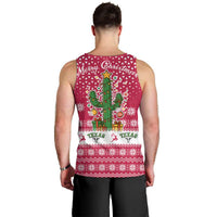Texas Christmas Men Tank Top with Red and White Snowflake Pattern Longhorn Skull and Christmas Cactus Motif - Wonder Print Shop
