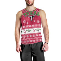 Texas Christmas Men Tank Top with Red and White Snowflake Pattern Longhorn Skull and Christmas Cactus Motif - Wonder Print Shop