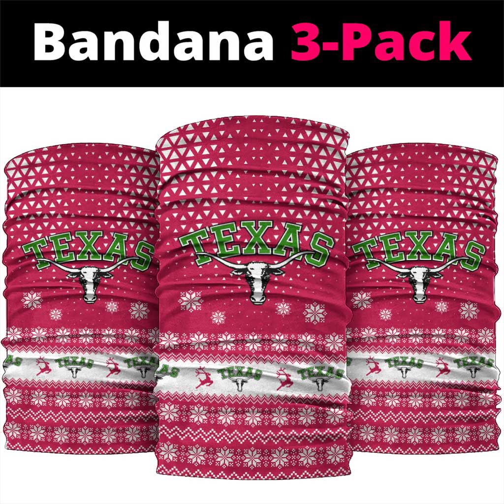 Texas Christmas Neck Gaiter with Red and White Snowflake Pattern Longhorn Skull and Christmas Cactus Motif - Wonder Print Shop