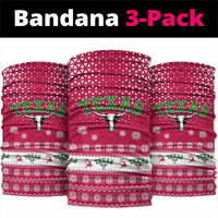 Texas Christmas Neck Gaiter with Red and White Snowflake Pattern Longhorn Skull and Christmas Cactus Motif - Wonder Print Shop