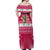 Texas Christmas Off Shoulder Maxi Dress with Red and White Snowflake Pattern Longhorn Skull and Christmas Cactus Motif - Wonder Print Shop