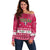 Texas Christmas Off Shoulder Sweater with Red and White Snowflake Pattern Longhorn Skull and Christmas Cactus Motif - Wonder Print Shop